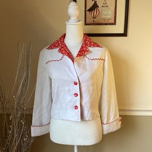 Panhandle Slim, Vintage, Linen, White & Red Women’s Floral Blazer